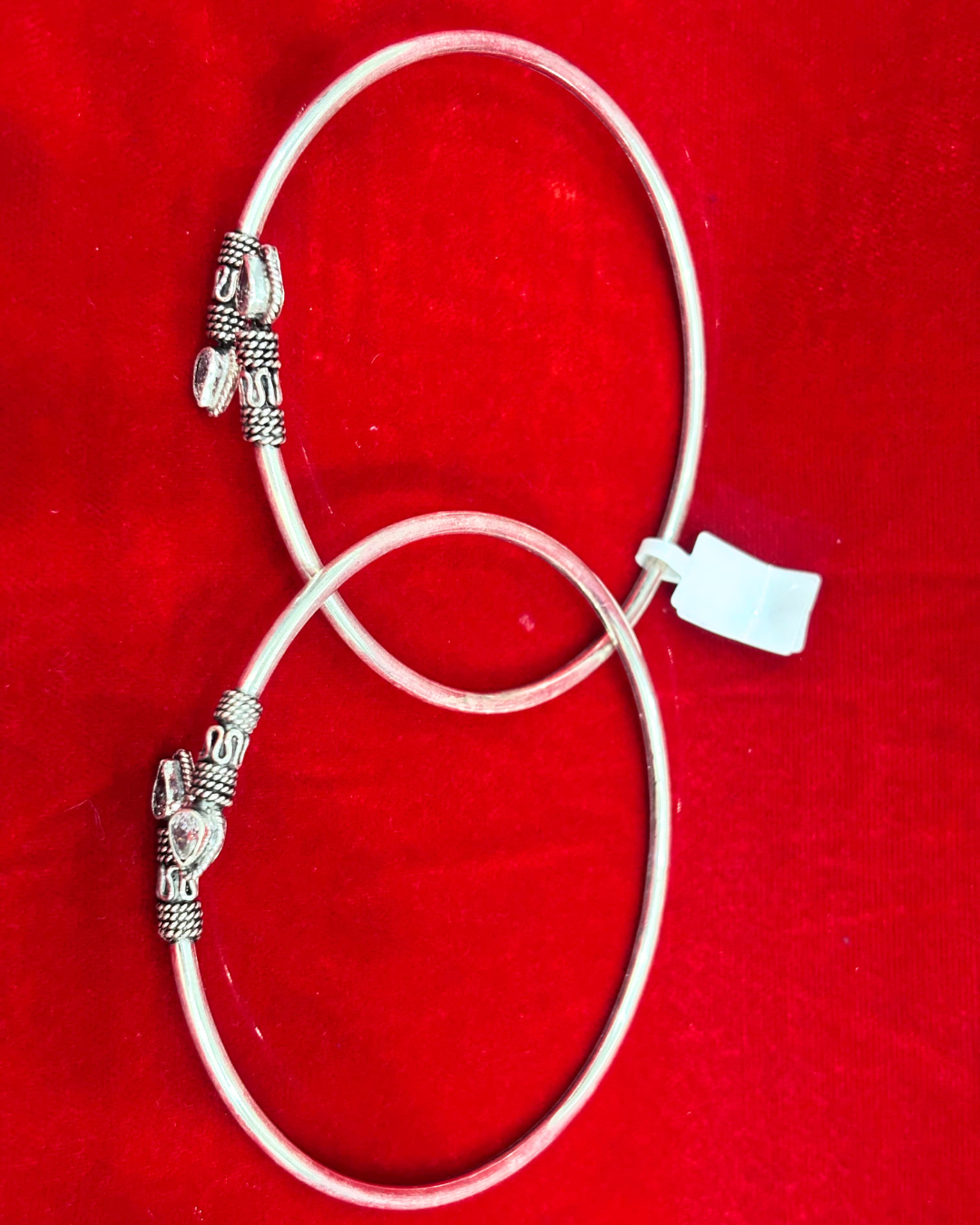 92.5 Pure Silver kada Anklets with Drop white cut stones