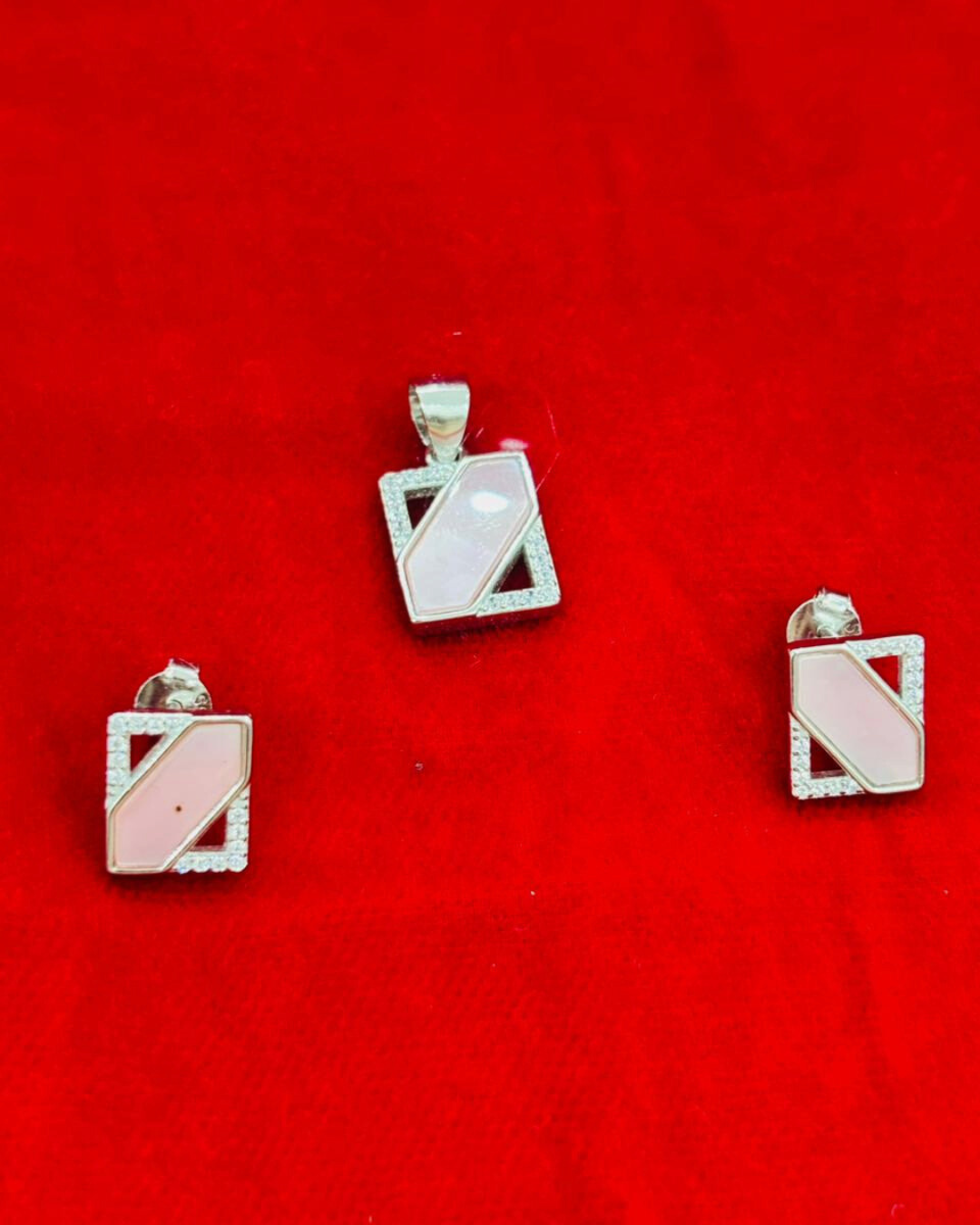 92.5 Pure Silver MoP Rectangle Pendent set with Earrings (chain not included)