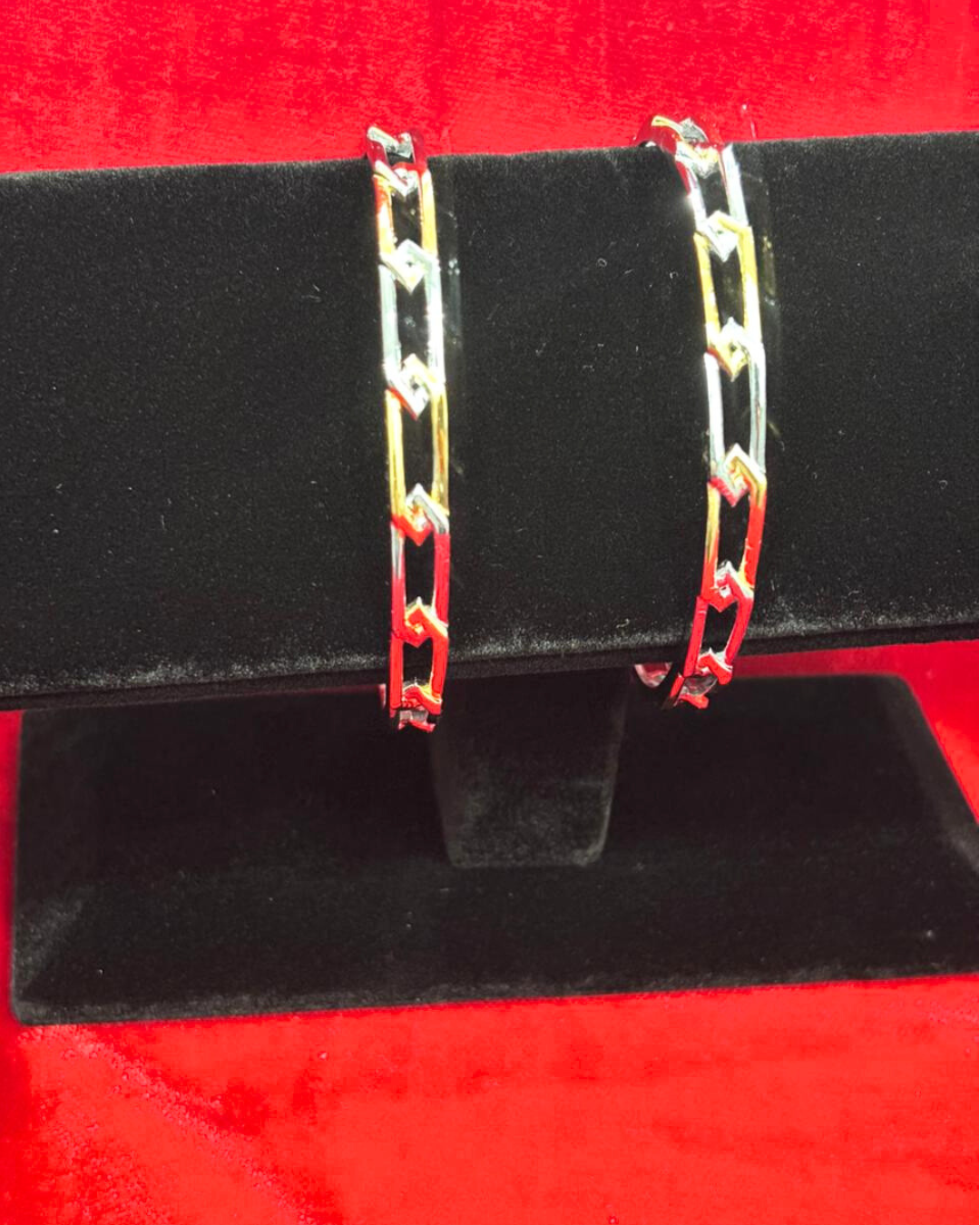 92.5 Pure Silver 2-tone Square motif Dailywear Round Bangles (2.4 size)