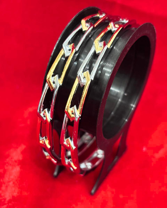 92.5 Pure Silver 2-tone Square motif Dailywear Round Bangles (2.4 size)