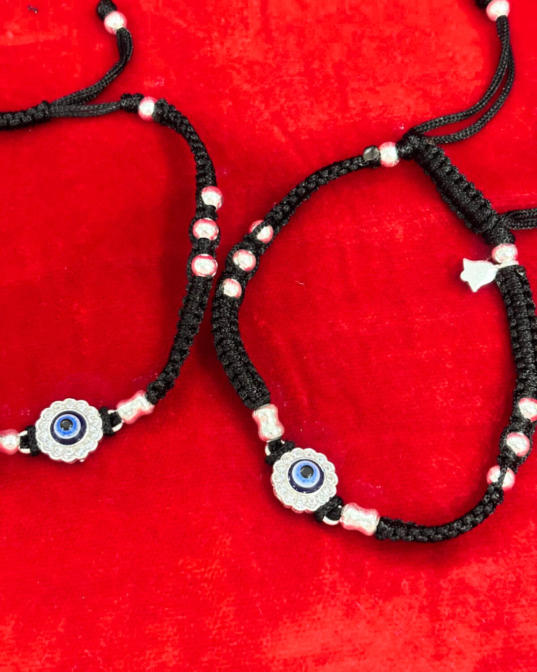 Real Silver Adjustable Evil Eye Dhaga Dailywear Anklets (1 pair)