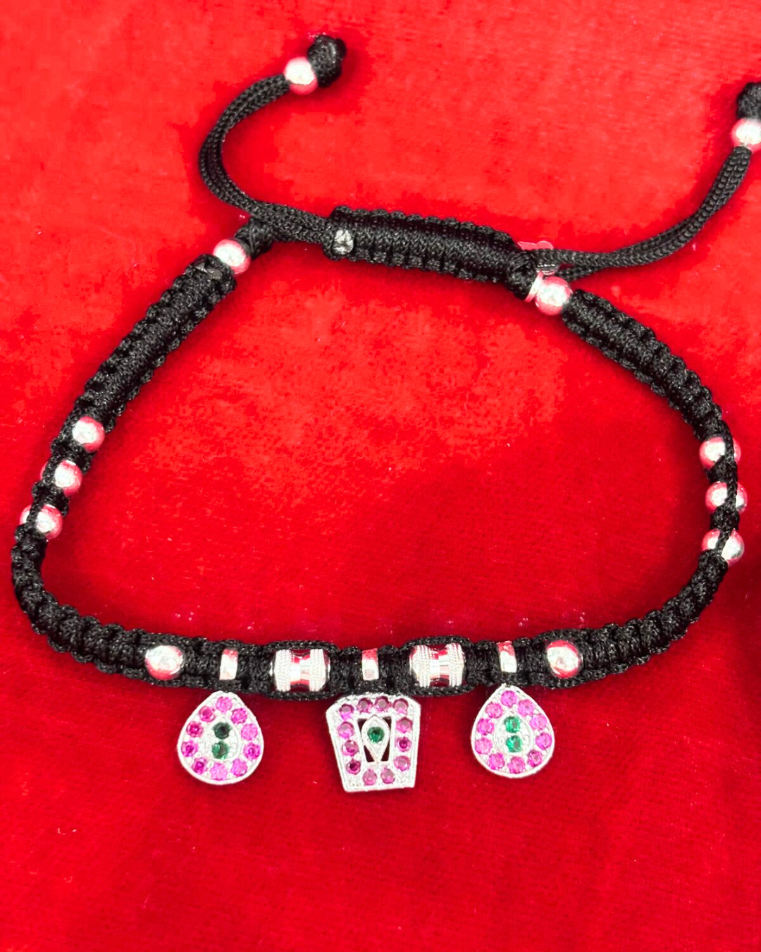 Real Silver Adjustable Triple Motif Dhaga Dailywear Anklets (1 pair)