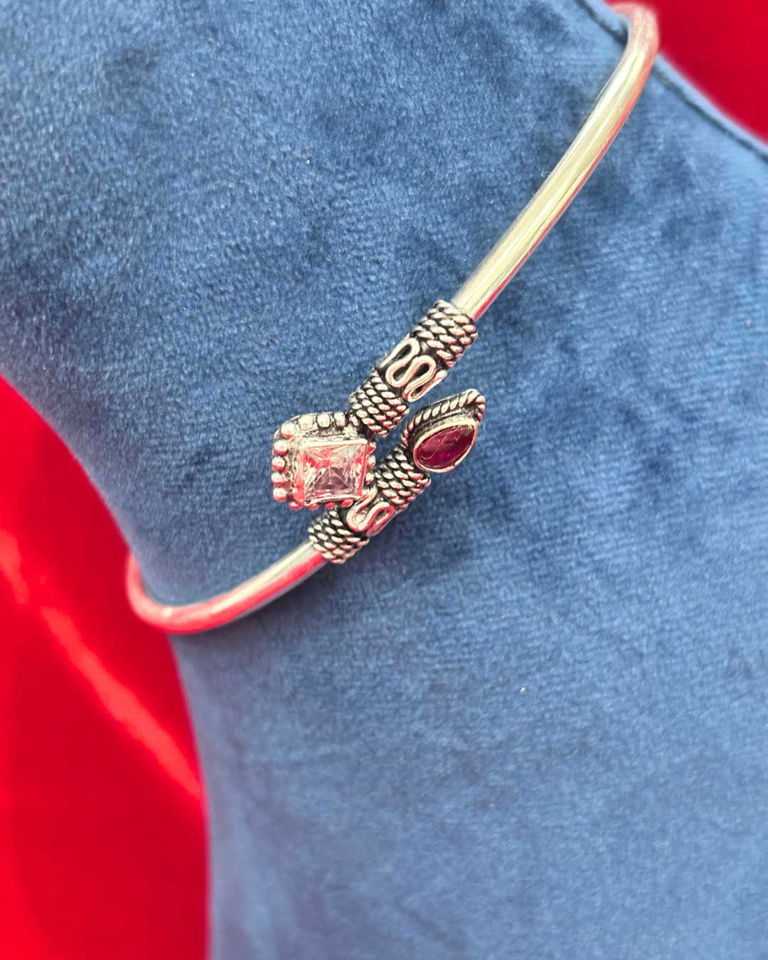 92.5 Pure Silver kada Anklets with Multi-coloured cut stones