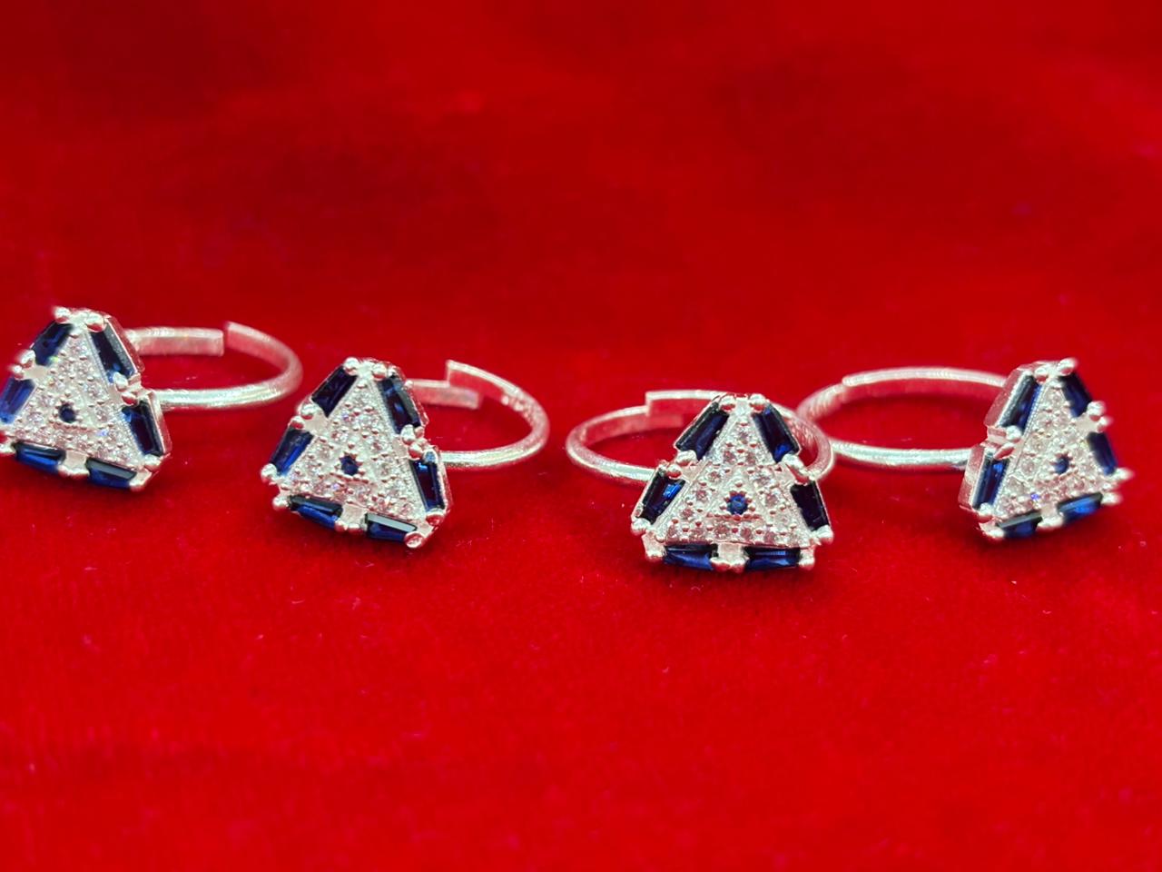Real Silver Blue & White stones Trigonal Bichiya/ Toe rings (set of 4 pieces)