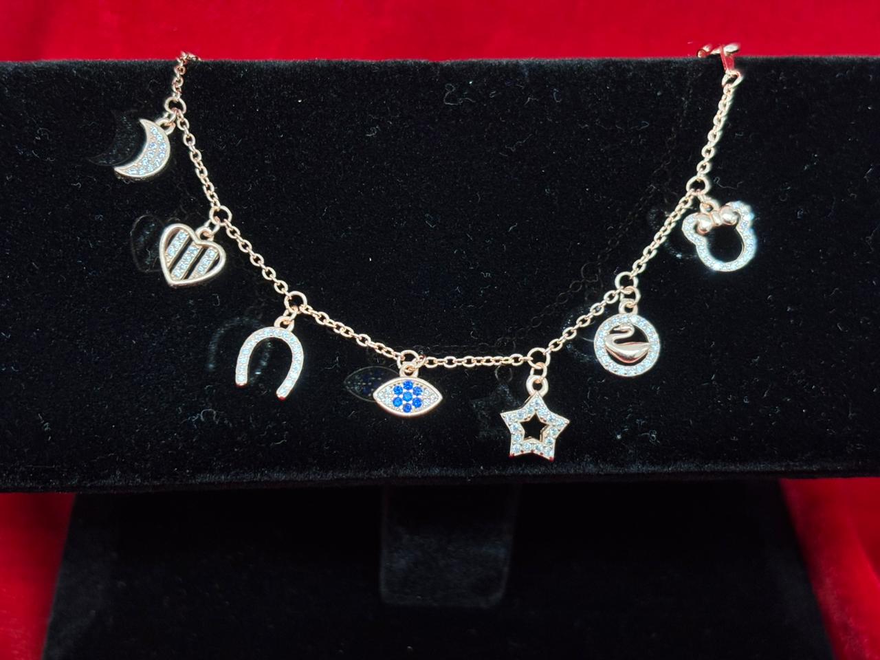 92.5 Pure Silver Openable Pandora Charms 2 in 1 Adjustable Rose Gold Bracelet cum Anklet Dual Locking System (1 piece) Design No. 3