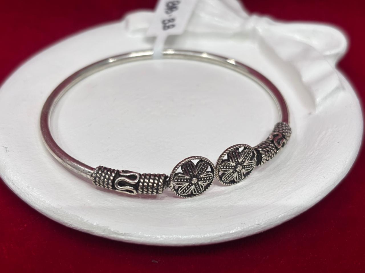 92.5 Pure Silver Adjustable Solid Double Wheel Oxidised kada Bracelet