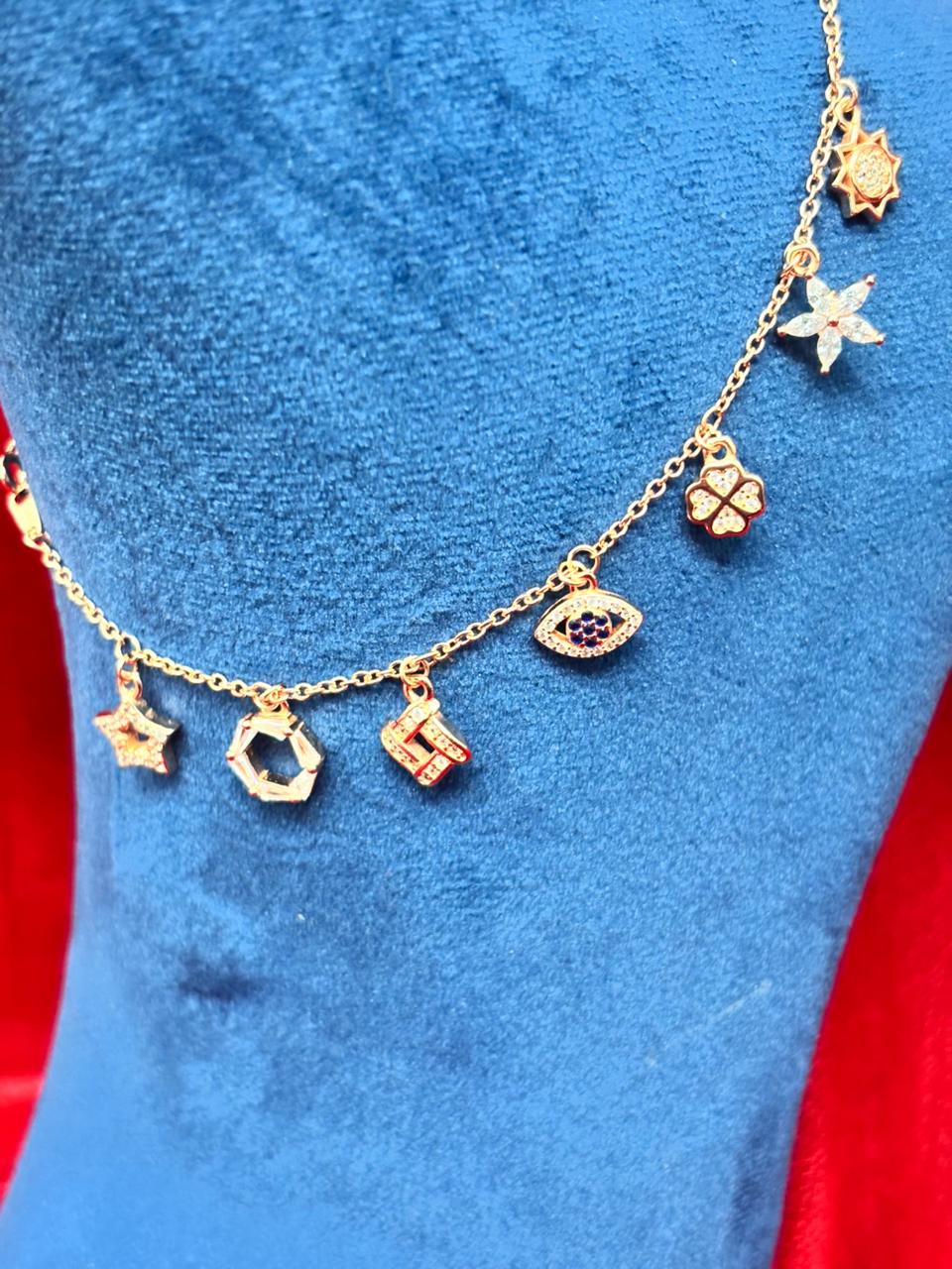 92.5 Pure Silver Openable Pandora Charms 2 in 1 Adjustable Rose Gold Bracelet cum Anklet Dual Locking System (1 piece) Design No. 7