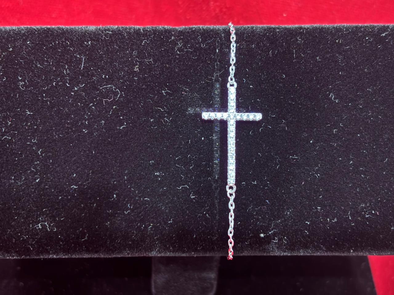 92.5 Pure Silver Adjustable Jesus Christ Plus sign Lightweight Chain Bracelet (Design No. 5)