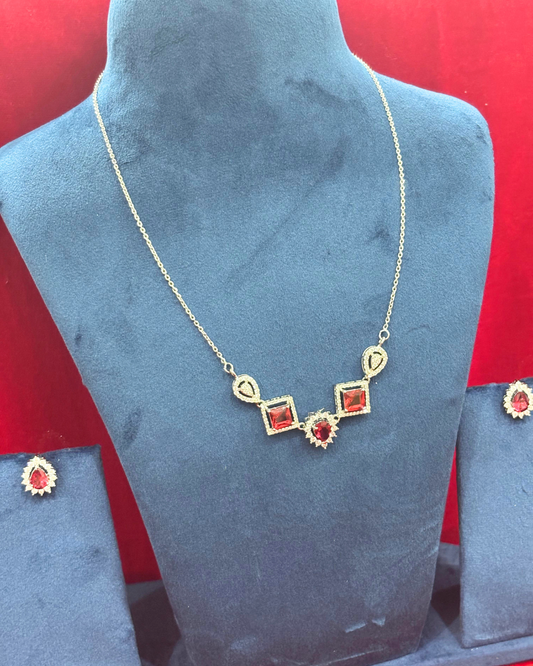 92.5 Pure Silver Ruby Necklace with Earrings