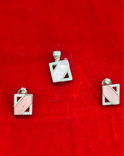 92.5 Pure Silver MoP Rectangle Pendent set with Earrings (chain not included)