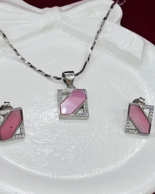 92.5 Pure Silver MoP Rectangle Pendent set with Earrings (chain not included)