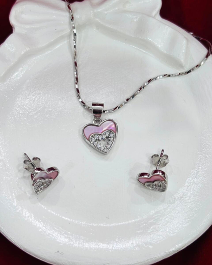 92.5 Pure Silver MoP Heart Pendent set with Earrings (chain not included)