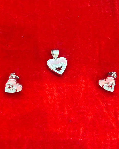 92.5 Pure Silver MoP Heart Pendent set with Earrings (chain not included)