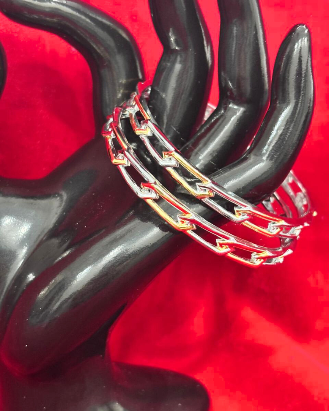 92.5 Pure Silver 2-tone Square motif Dailywear Round Bangles (2.4 size)