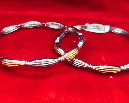 92.5 Pure Silver 2-tone Knot motif Dailywear Round Bangles (2.6 size)