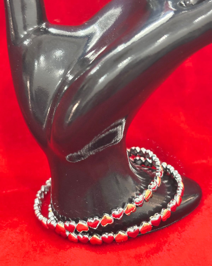 92.5 Pure Silver 2-tone Heart motif Dailywear Round Bangles (2.4 size)