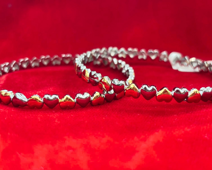 92.5 Pure Silver 2-tone Heart motif Dailywear Round Bangles (2.4 size)