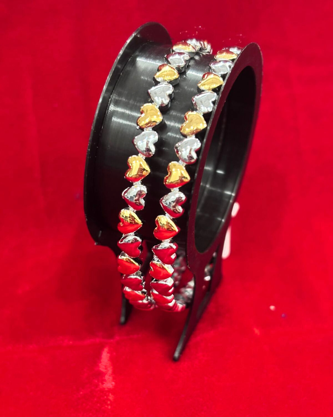 92.5 Pure Silver 2-tone Heart motif Dailywear Round Bangles (2.4 size)