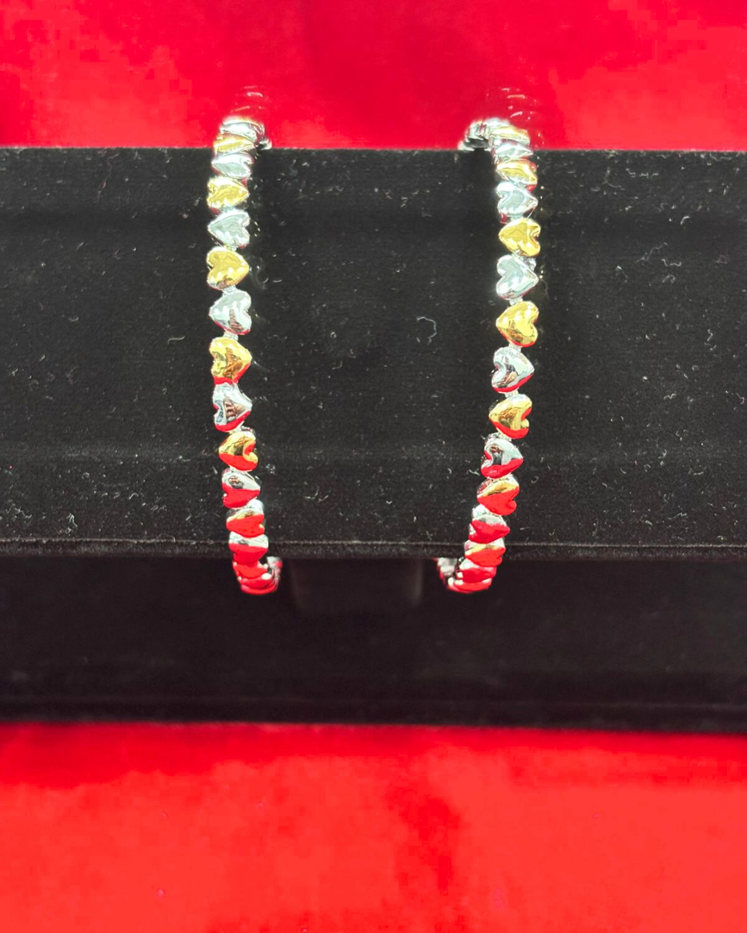 92.5 Pure Silver 2-tone Heart motif Dailywear Round Bangles (2.4 size)