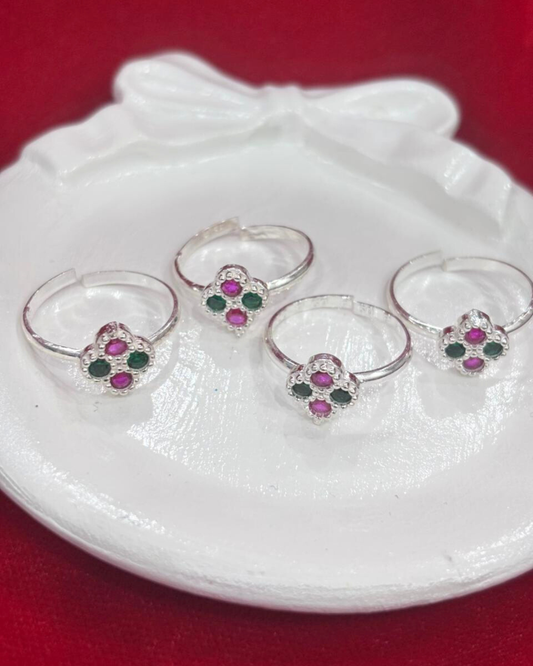 Real Silver Red & Green stone Bichiya/ Toe rings (set of 4 pieces)