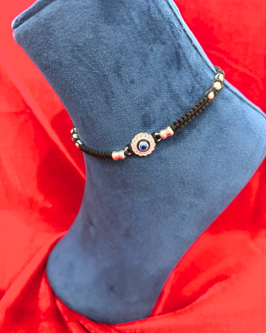 Real Silver Adjustable Evil Eye Dhaga Dailywear Anklets (1 pair)