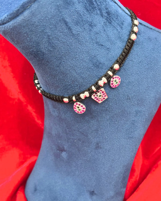 Real Silver Adjustable Triple Motif Dhaga Dailywear Anklets (1 pair)