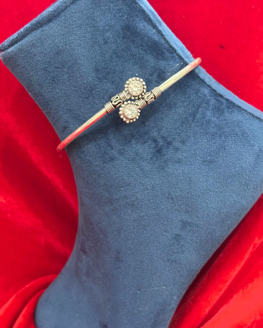 92.5 Pure Silver kada Anklets with 2 cut stones
