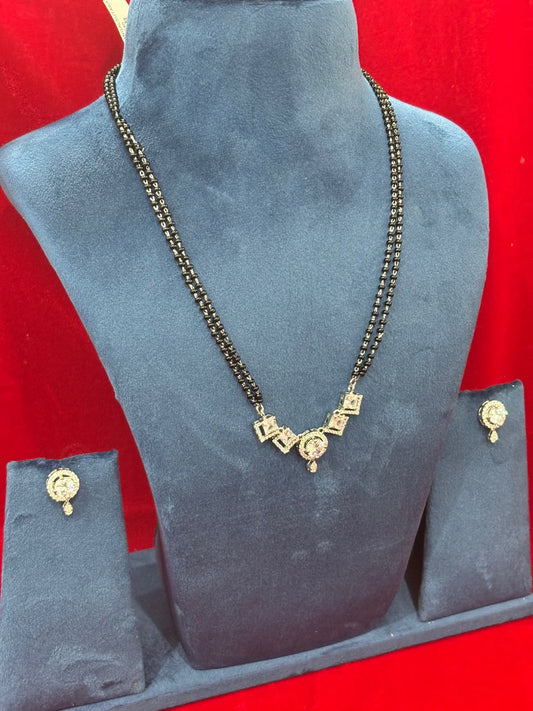 92.5 Real Silver Heavy Diamond Solitaire Mangalsutra with Earrings