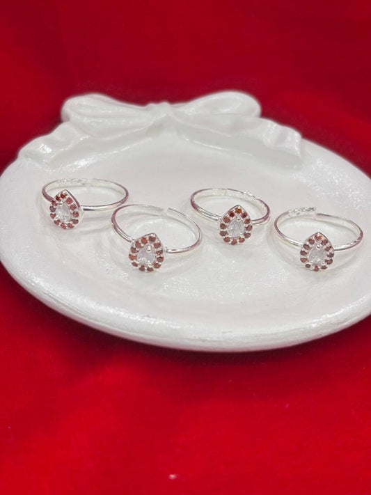 Real Silver Small Orange & White stones Drop Bichiya/ Toe rings (set of 4 pieces)