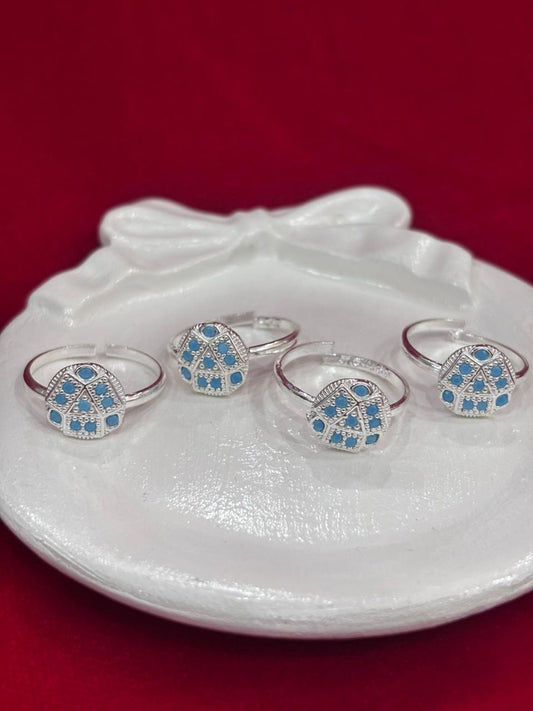 Real Silver Aqua blue stones oval Bichiya/ Toe rings (set of 4 pieces)