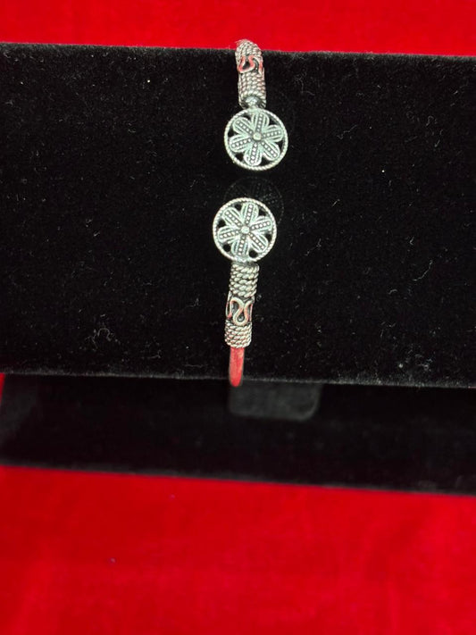 92.5 Pure Silver Adjustable Solid Double Wheel Oxidised kada Bracelet