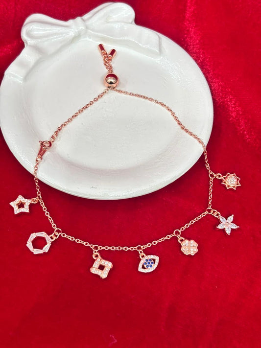 92.5 Pure Silver Openable Pandora Charms 2 in 1 Adjustable Rose Gold Bracelet cum Anklet Dual Locking System (1 piece) Design No. 7