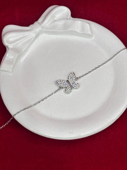92.5 Pure Silver Adjustable Butterfly Lightweight Chain Bracelet (Design No. 2)