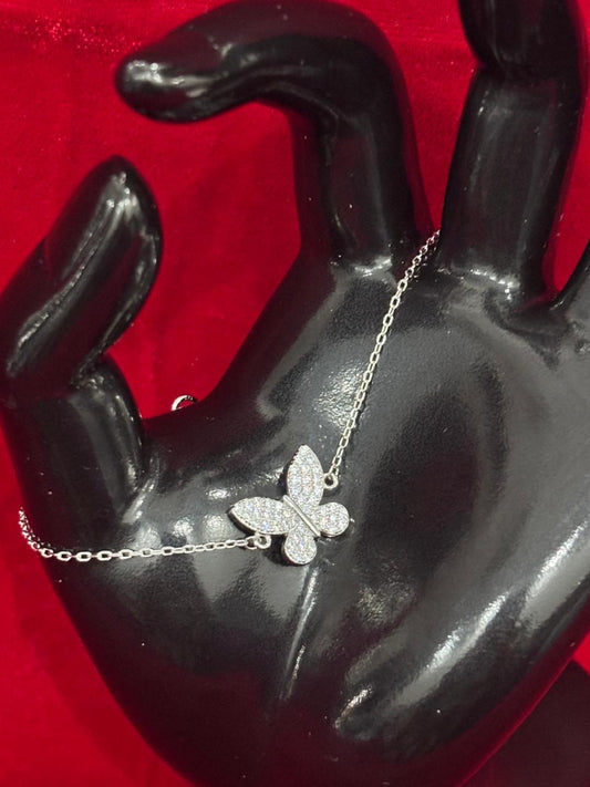 92.5 Pure Silver Adjustable Butterfly Lightweight Chain Bracelet (Design No. 2)