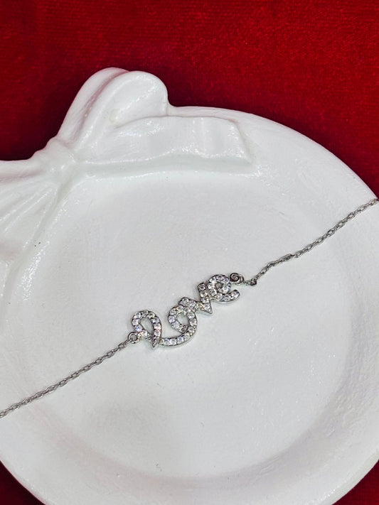 92.5 Pure Silver Adjustable LOVE Lightweight Chain Bracelet (Design No. 3)