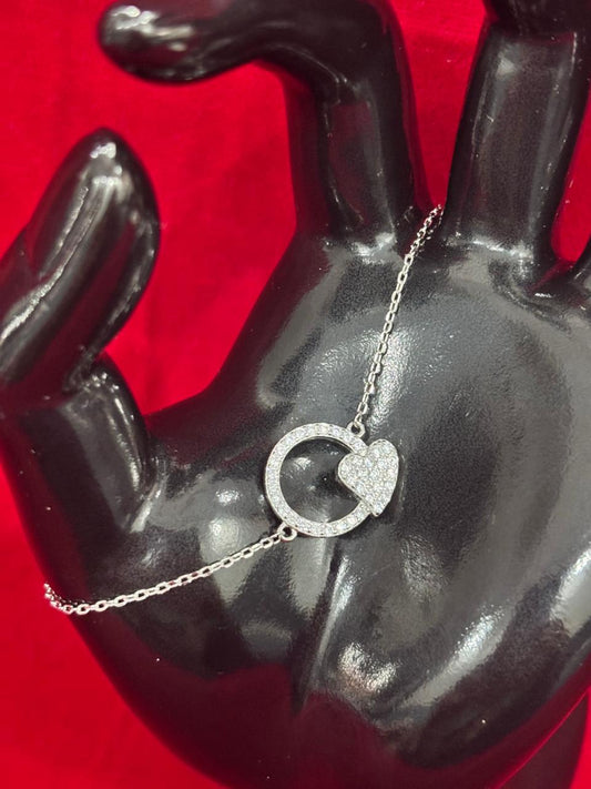 92.5 Pure Silver Adjustable Small Heart Lightweight Chain Bracelet (Design No. 4)