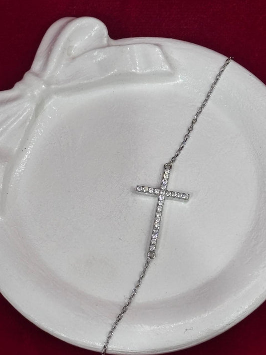 92.5 Pure Silver Adjustable Jesus Christ Plus sign Lightweight Chain Bracelet (Design No. 5)