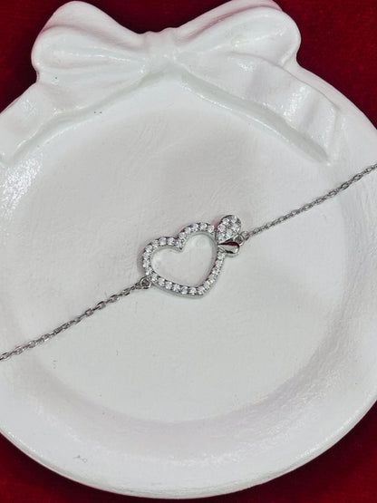 92.5 Pure Silver Adjustable Big Heart Lightweight Chain Bracelet (Design No.7)