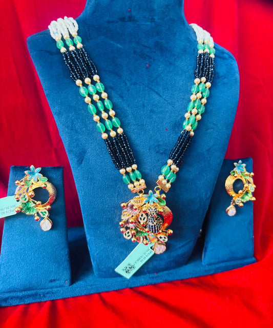 92.5 Silver Gold plated Half n Half Necklace with Earrings (GS-02)