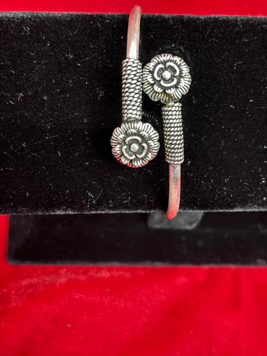 92.5 Pure Silver Adjustable Solid Double Rose Oxidised kada Bracelet